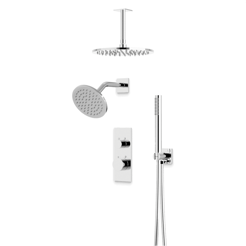Otella Thermostatic Shower Trim Kit with Wall & Ceiling Mount Shower Head, Hand Shower - Chrome / Linear image 1