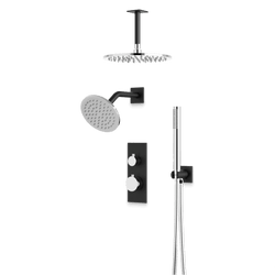 Otella Thermostatic Shower Trim Kit with Wall & Ceiling Mount Shower Head, Hand Shower - Chrome/Matte Black / Linear thumbnail 1