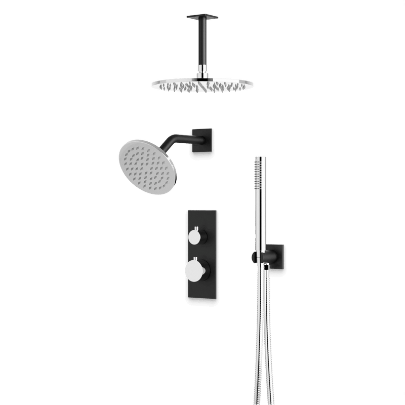 Otella Thermostatic Shower Trim Kit with Wall & Ceiling Mount Shower Head, Hand Shower - Chrome/Matte Black / Linear image 1