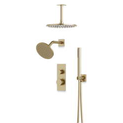 Otella Thermostatic Shower Trim Kit with Wall & Ceiling Mount Shower Head, Hand Shower - Satin Brass / Linear thumbnail 1