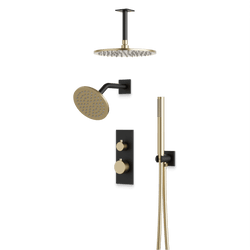 Otella Thermostatic Shower Trim Kit with Wall & Ceiling Mount Shower Head, Hand Shower - Satin Brass/Matte Black / Linear thumbnail 1
