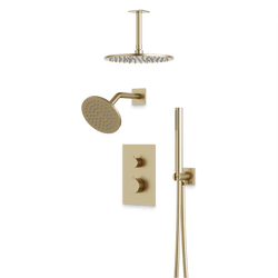 Otella Thermostatic Shower Trim Kit with Wall & Ceiling Mount Shower Head, Hand Shower - Satin Brass / Wide thumbnail 1