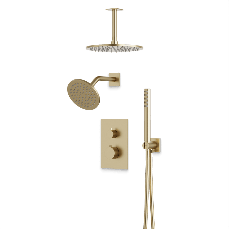 Otella Thermostatic Shower Trim Kit with Wall & Ceiling Mount Shower Head, Hand Shower - Satin Brass / Wide image 1