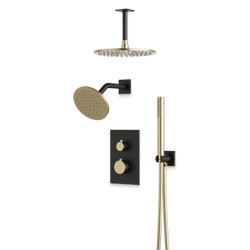 Otella Thermostatic Shower Trim Kit with Wall & Ceiling Mount Shower Head, Hand Shower - Satin Brass/Matte Black / Wide thumbnail 1