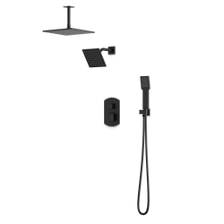 Transitional Thermostatic Shower Trim Kit with Wall Mount Shower Head, Ceiling Mount Shower Head, Hand Shower - Matte Black thumbnail 1