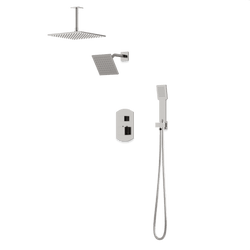 Transitional Thermostatic Shower Trim Kit with Wall Mount Shower Head, Ceiling Mount Shower Head, Hand Shower - Brushed Nickel thumbnail 1