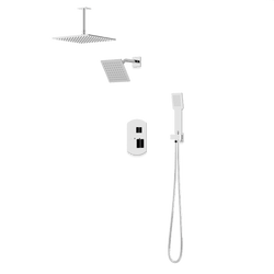 Transitional Thermostatic Shower Trim Kit with Wall Mount Shower Head, Ceiling Mount Shower Head, Hand Shower - Chrome thumbnail 1