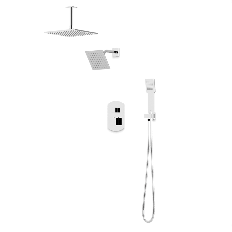 Transitional Thermostatic Shower Trim Kit with Wall Mount Shower Head, Ceiling Mount Shower Head, Hand Shower - Chrome image 1