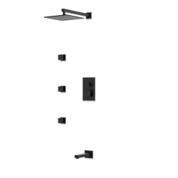 Square Thermostatic Shower Trim Kit with Wall Mount Shower Head, Body Jets, Tub Filler - Matte Black thumbnail 1