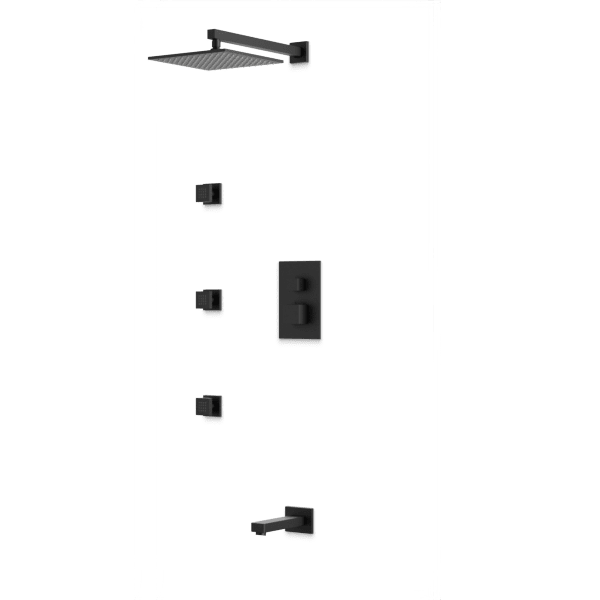 Square Thermostatic Shower Trim Kit with Wall Mount Shower Head, Body Jets, Tub Filler - Matte Black image 1