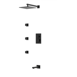 PS111 - Square Thermostatic Shower Trim Kit with Wall Mount Shower Head, Body Jets, Tub Filler Artos US Matte Black 