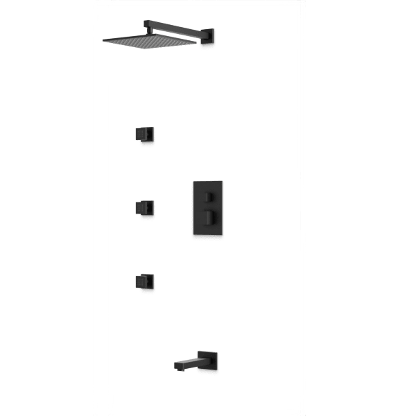 PS111 - Square Thermostatic Shower Trim Kit with Wall Mount Shower Head, Body Jets, Tub Filler Artos US Matte Black 