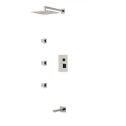 Square Thermostatic Shower Trim Kit with Wall Mount Shower Head, Body Jets, Tub Filler - Brushed Nickel thumbnail 1
