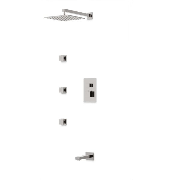 PS111 - Square Thermostatic Shower Trim Kit with Wall Mount Shower Head, Body Jets, Tub Filler Artos US Brushed Nickel 