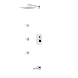 PS111 - Square Thermostatic Shower Trim Kit with Wall Mount Shower Head, Body Jets, Tub Filler Artos US Chrome 