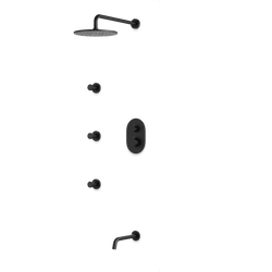 Round Thermostatic Shower Trim Kit with Wall Mount Shower Head, Body Jets, Tub Filler Artos US Matte Black 