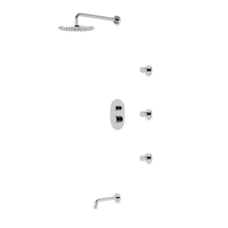 PS112 - Opera Round Thermostatic Shower Trim Kit with Wall Mount Shower Head, Body Jets, Tub Filler Artos US Chrome