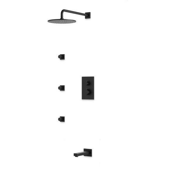 Square + Round Thermostatic Shower Trim Kit with Wall Mount Shower Head, Body Jets, Tub Filler Artos US Matte Black 