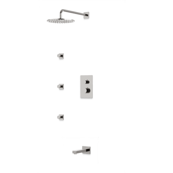 Square + Round Thermostatic Shower Trim Kit with Wall Mount Shower Head, Body Jets, Tub Filler Artos US Brushed Nickel 