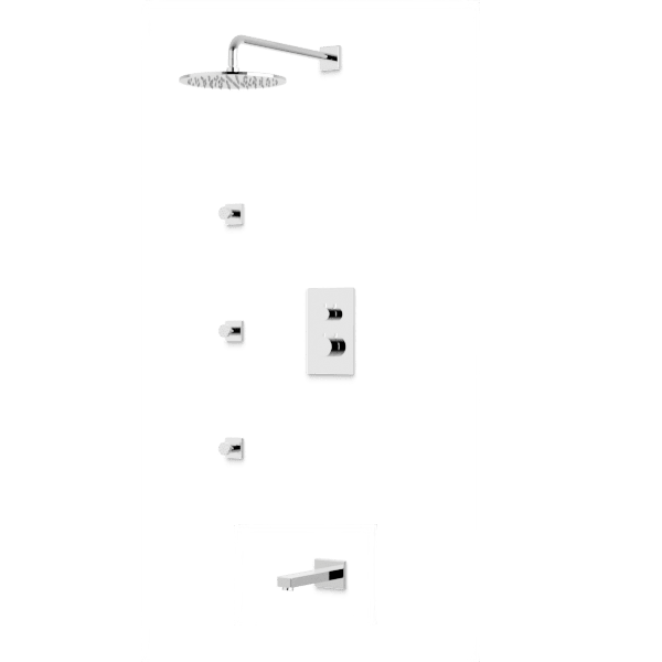 Square + Round Thermostatic Shower Trim Kit with Wall Mount Shower Head, Body Jets, Tub Filler Artos US Chrome 