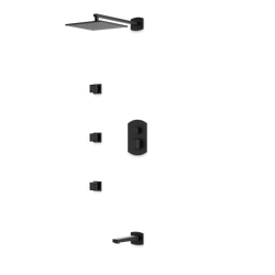 Transitional Thermostatic Shower Trim Kit with Wall Mount Shower Head, Body Jets, Tub Filler - Matte Black thumbnail 1