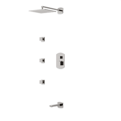 Transitional Thermostatic Shower Trim Kit with Wall Mount Shower Head, Body Jets, Tub Filler - Brushed Nickel thumbnail 1
