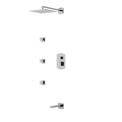 Transitional Thermostatic Shower Trim Kit with Wall Mount Shower Head, Body Jets, Tub Filler Artos US Brushed Nickel 
