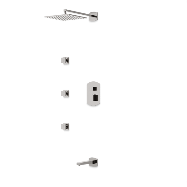 Transitional Thermostatic Shower Trim Kit with Wall Mount Shower Head, Body Jets, Tub Filler Artos US Brushed Nickel 