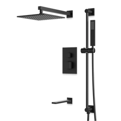 Edge Thermostatic Shower Trim Kit with Wall Mount Shower Head, Hand Shower on Slide Bar, Tub Filler - Matte Black / Wide thumbnail 1
