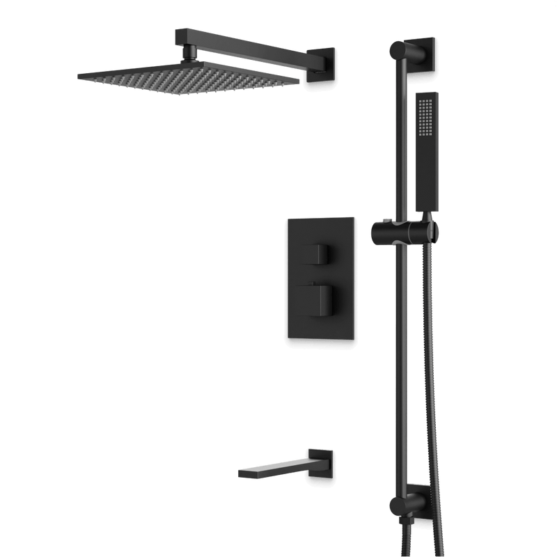Edge Thermostatic Shower Trim Kit with Wall Mount Shower Head, Hand Shower on Slide Bar, Tub Filler - Matte Black / Wide image 1
