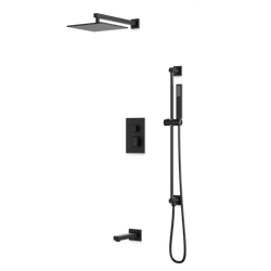 PS115 - Square Thermostatic Shower Trim Kit with Wall Mount Shower Head, Hand Held Shower on Slide Bar, Tub Filler Artos US Matte Black 