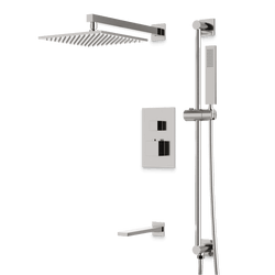 Edge Thermostatic Shower Trim Kit with Wall Mount Shower Head, Hand Shower on Slide Bar, Tub Filler - Brushed Nickel / Wide thumbnail 1
