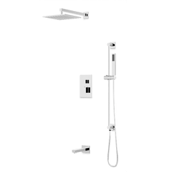 PS115 - Square Thermostatic Shower Trim Kit with Wall Mount Shower Head, Hand Held Shower on Slide Bar, Tub Filler Artos US Chrome 