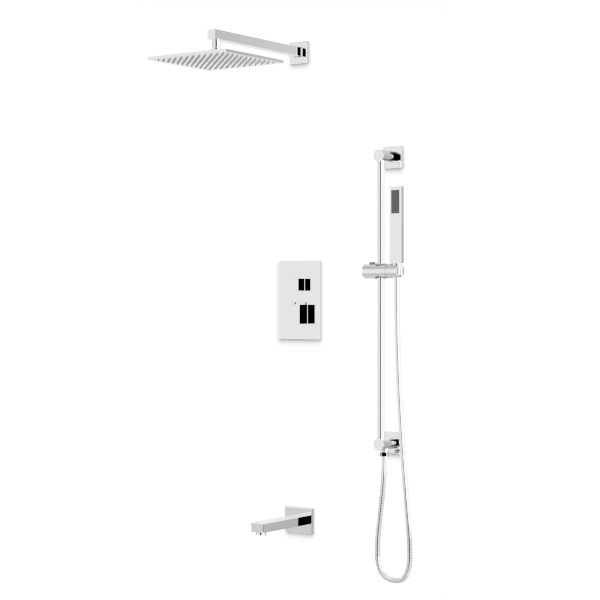 PS115 - Square Thermostatic Shower Trim Kit with Wall Mount Shower Head, Hand Held Shower on Slide Bar, Tub Filler Artos US Chrome 