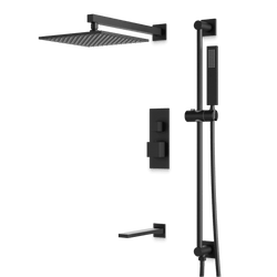 Edge Thermostatic Shower Trim Kit with Wall Mount Shower Head, Hand Shower on Slide Bar, Tub Filler - Matte Black / Linear thumbnail 1