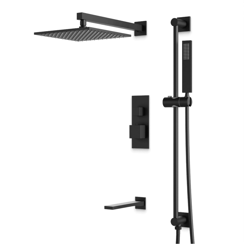 Edge Thermostatic Shower Trim Kit with Wall Mount Shower Head, Hand Shower on Slide Bar, Tub Filler - Matte Black / Linear image 1