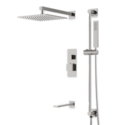 Edge Thermostatic Shower Trim Kit with Wall Mount Shower Head, Hand Shower on Slide Bar, Tub Filler - Brushed Nickel / Linear thumbnail 1