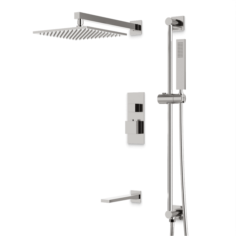 Edge Thermostatic Shower Trim Kit with Wall Mount Shower Head, Hand Shower on Slide Bar, Tub Filler - Brushed Nickel / Linear image 1