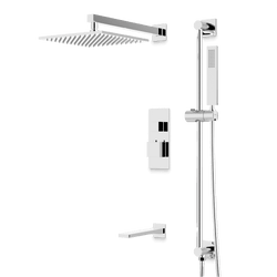 Edge Thermostatic Shower Trim Kit with Wall Mount Shower Head, Hand Shower on Slide Bar, Tub Filler - Chrome / Linear thumbnail 1
