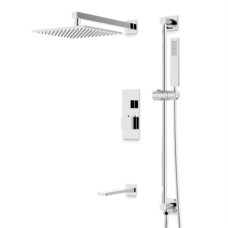 Edge Thermostatic Shower Trim Kit with Wall Mount Shower Head, Hand Shower on Slide Bar, Tub Filler - Chrome / Linear image 1