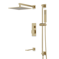 Edge Thermostatic Shower Trim Kit with Wall Mount Shower Head, Hand Shower on Slide Bar, Tub Filler - Satin Brass / Linear thumbnail 1