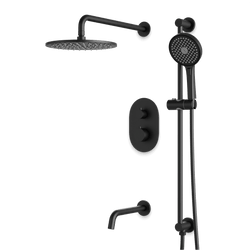 Opera Thermostatic Shower Trim Kit with Hand Shower on Slide Bar, Tub Filler - Matte Black / Wide thumbnail 1