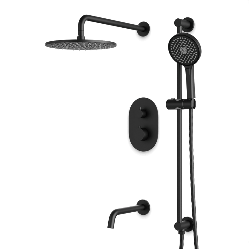 Opera Thermostatic Shower Trim Kit with Hand Shower on Slide Bar, Tub Filler - Matte Black / Wide image 1