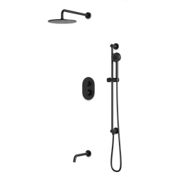 Round Thermostatic Shower Trim Kit with Wall Mount Shower Head, Hand Held Shower on Slide Bar, Tub Filler Artos US Matte Black 