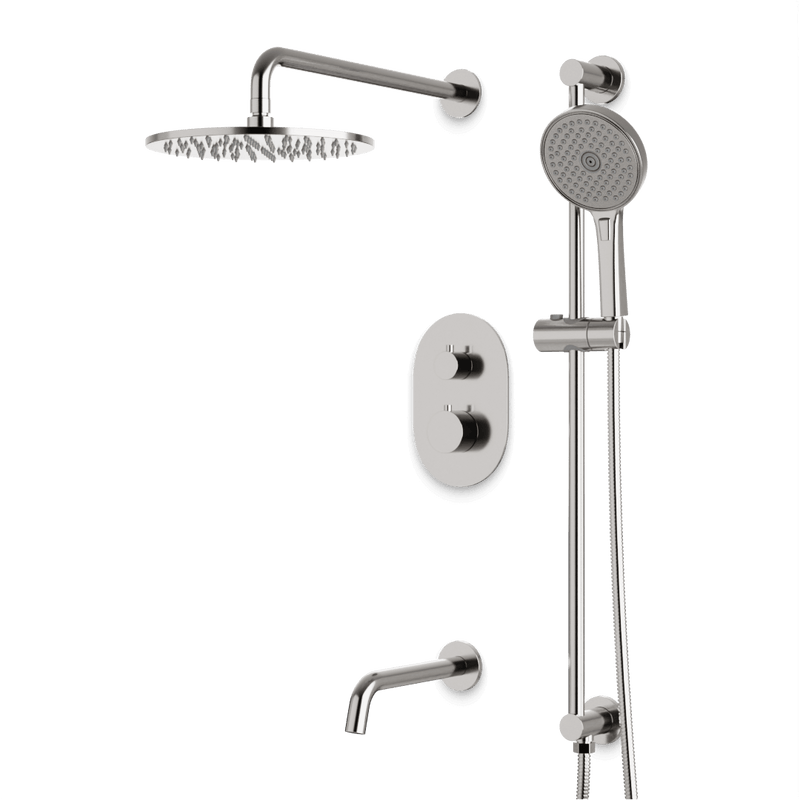 Opera Thermostatic Shower Trim Kit with Hand Shower on Slide Bar, Tub Filler - Brushed Nickel / Wide image 1