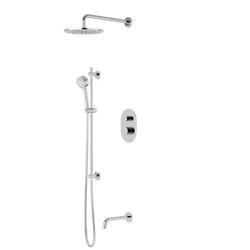 PS116 - Opera Round Thermostatic Shower Trim Kit with Wall Mount Shower Head, Hand Held Shower on Slide Bar, Tub Filler Artos US Chrome