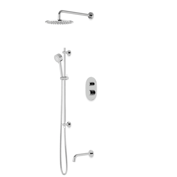 PS116 - Opera Round Thermostatic Shower Trim Kit with Wall Mount Shower Head, Hand Held Shower on Slide Bar, Tub Filler Artos US Chrome