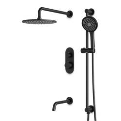 Opera Thermostatic Shower Trim Kit with Hand Shower on Slide Bar, Tub Filler - Matte Black / Linear thumbnail 1