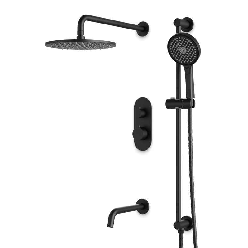 Opera Thermostatic Shower Trim Kit with Hand Shower on Slide Bar, Tub Filler - Matte Black / Linear image 1