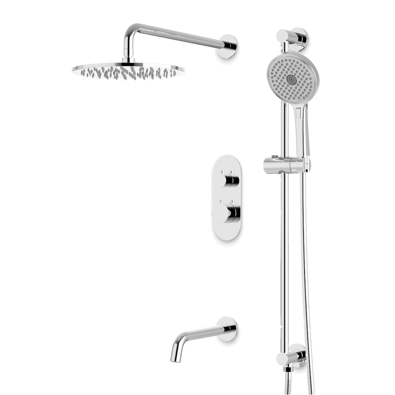 Opera Thermostatic Shower Trim Kit with Hand Shower on Slide Bar, Tub Filler - Chrome / Linear image 1